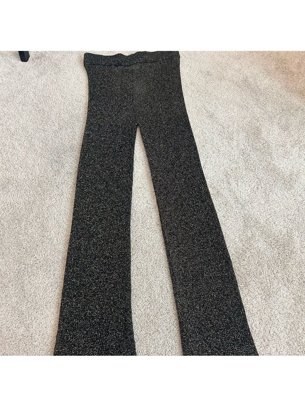 Zara Special edition black gold knit metallic glitter flare pants Sz M NWT - Picture 4 of 13